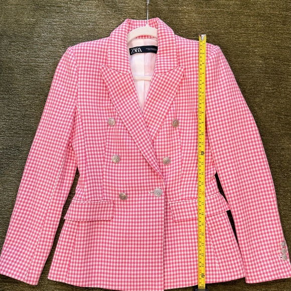 Zara Pink and White Tailored Houndstooth Women’s Blazer - Picture 9 of 9